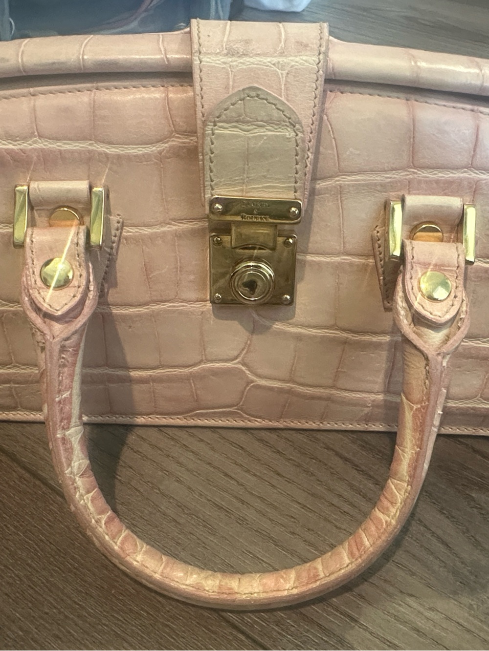 90’s Vintage Dooney & Bourke Pink Croc-Embossed Satchel with Gold Hardware
